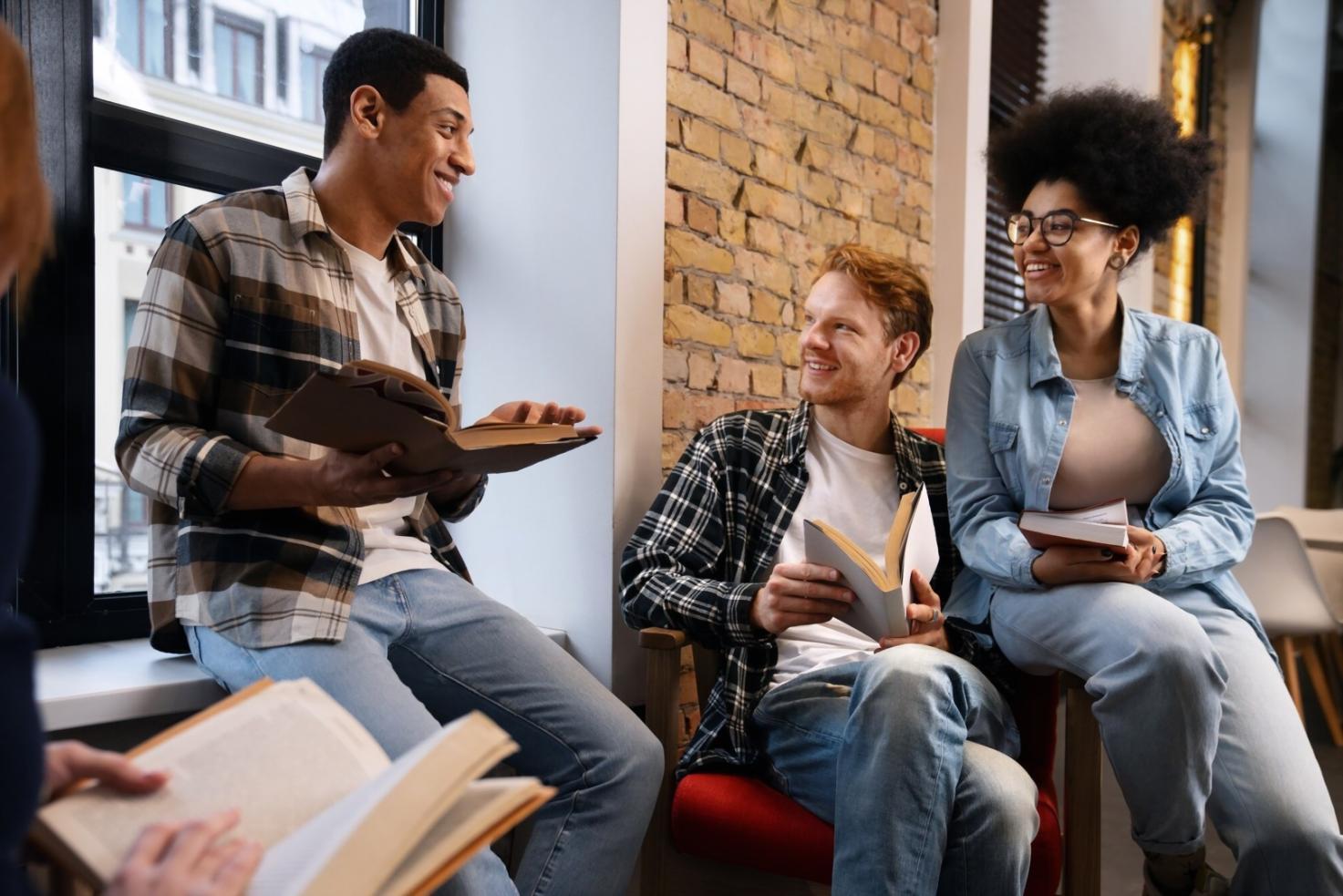 Students collaborating on investment analysis project